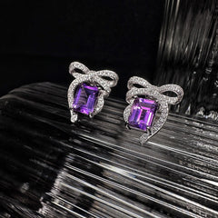 6x8mm Purple Square Amethysts Earing