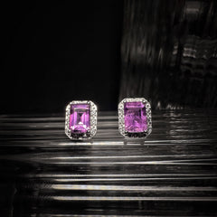 5x7mm Purple Square Amethysts Earrings