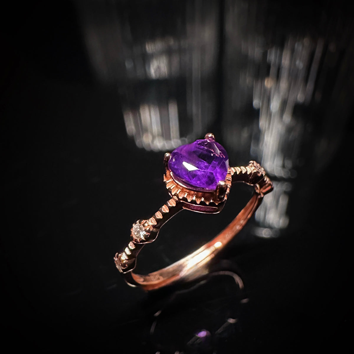 5x5mm Purple Heart Amethysts Ring