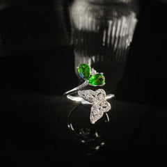 4x6mm Green Pear Diopside Ring