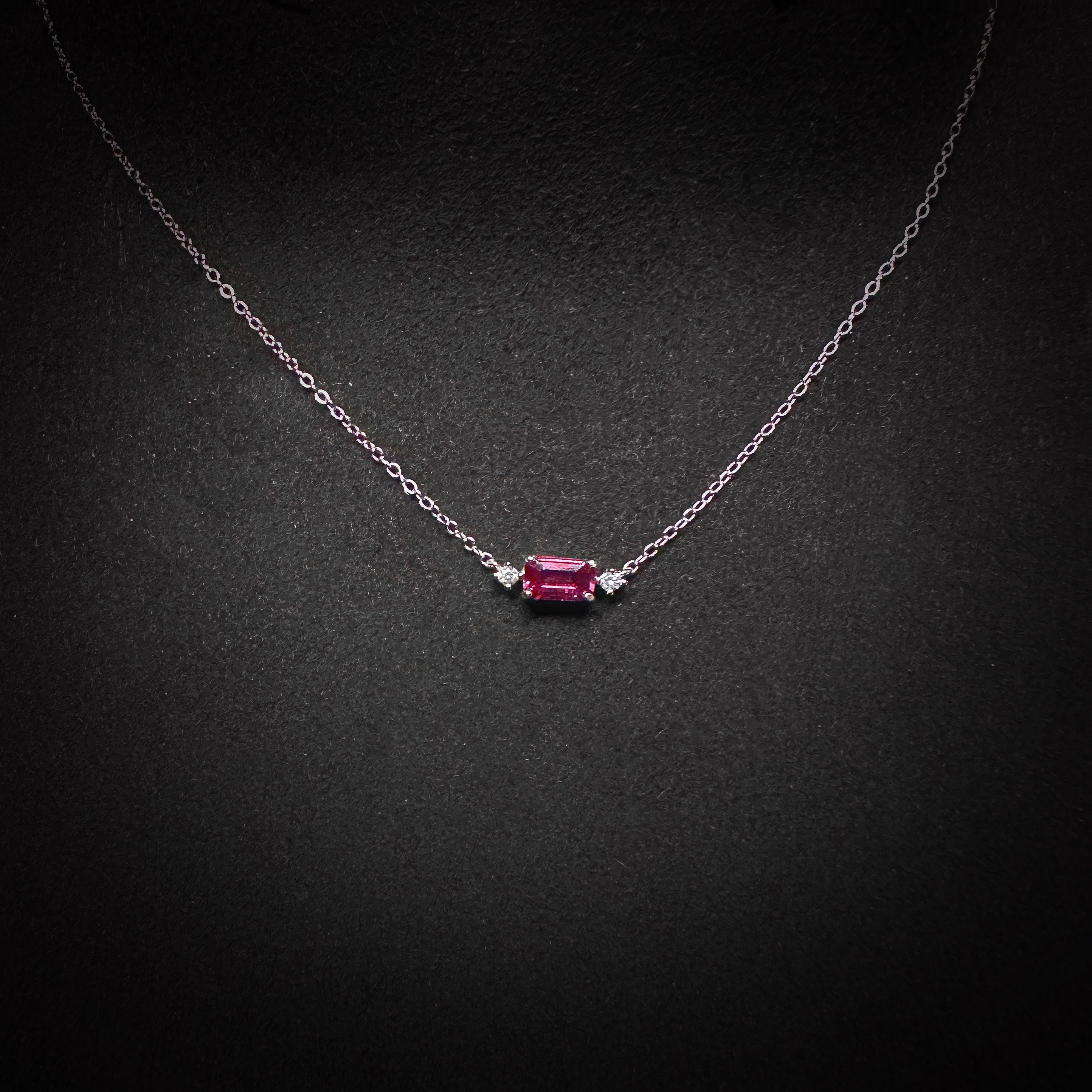 4x6mm Red Square Garnet Necklace