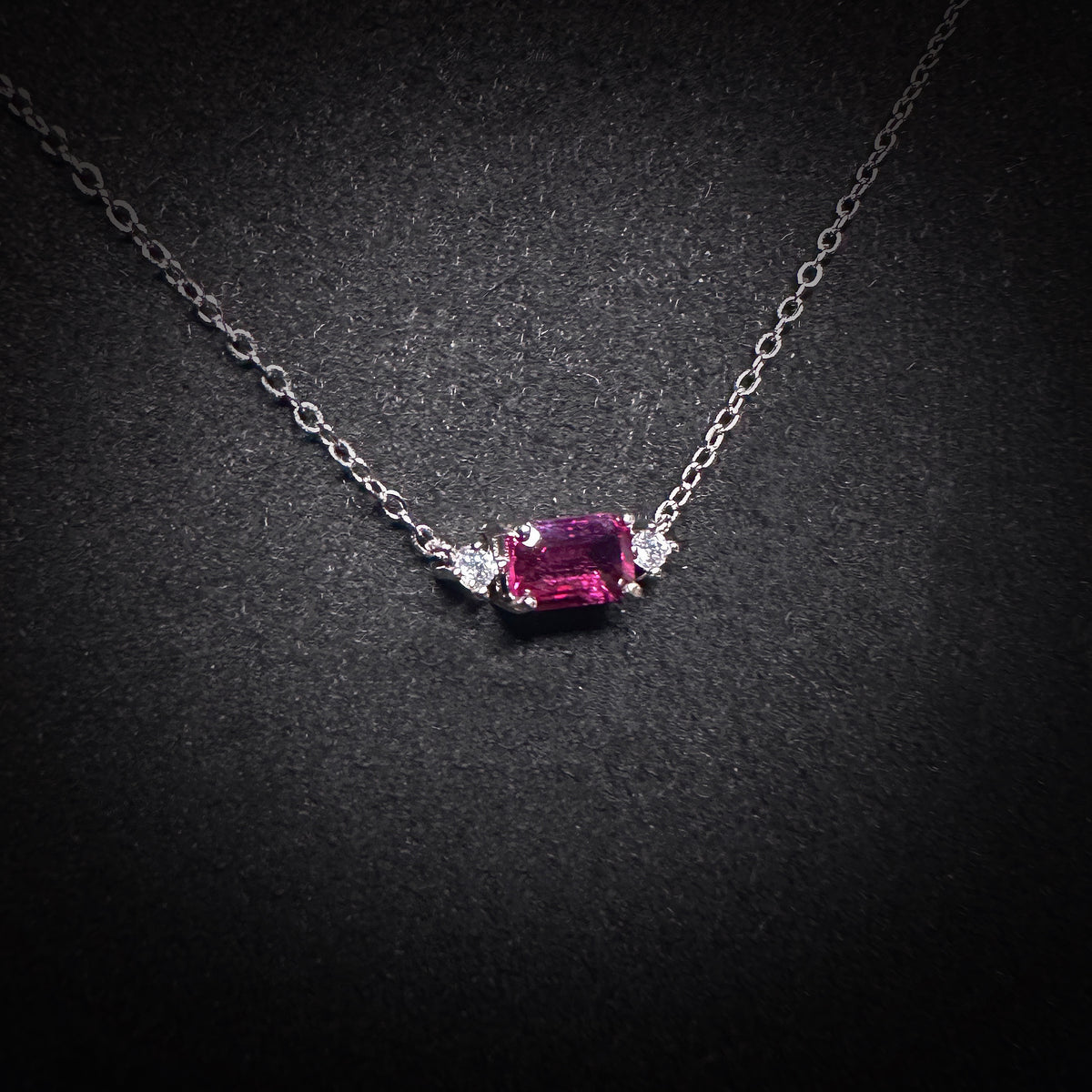 4x6mm Red Square Garnet Necklace