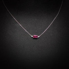 4x6mm Red Square Garnet Necklace