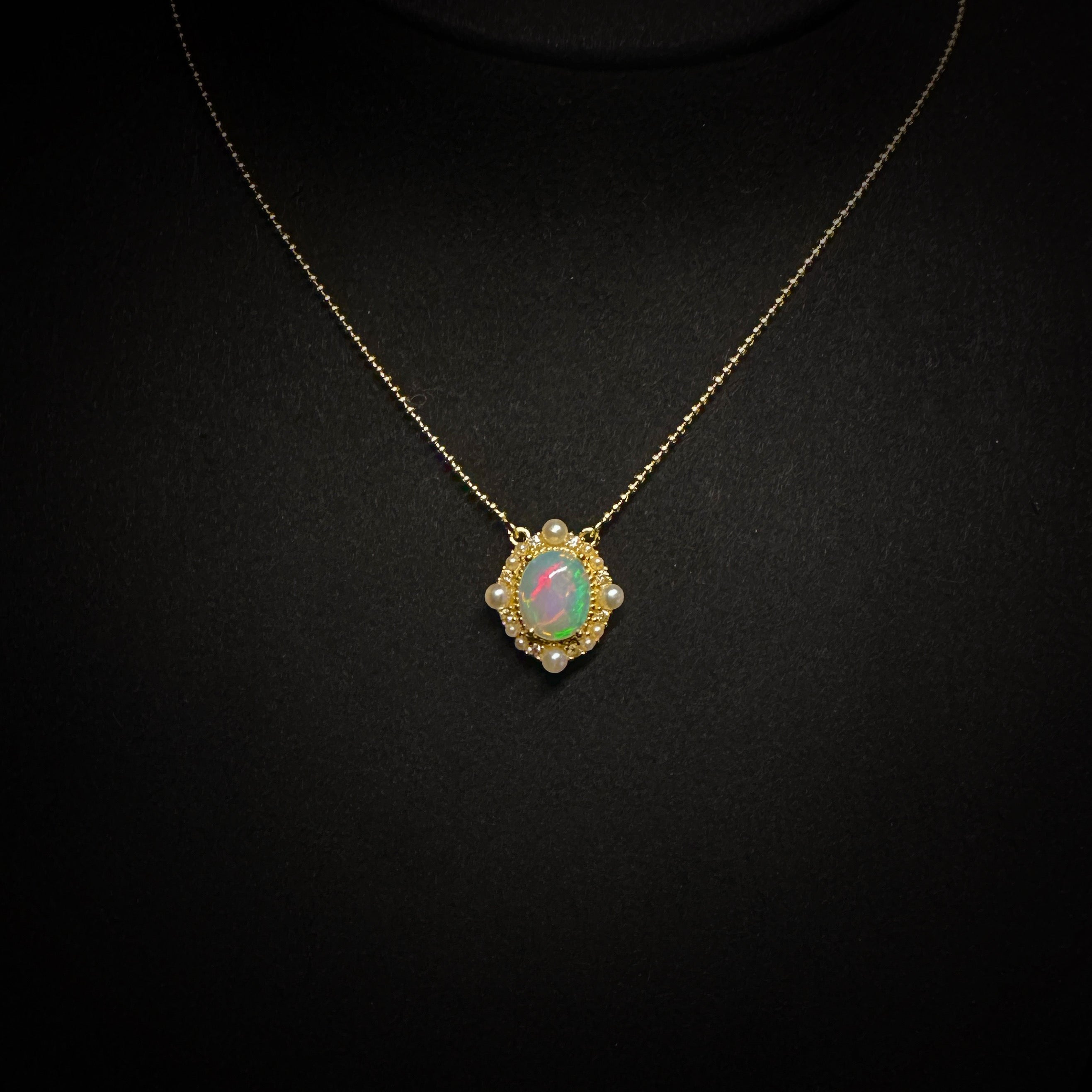 8x10mm White Oval Opal Necklace