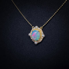 8x10mm White Oval Opal Necklace