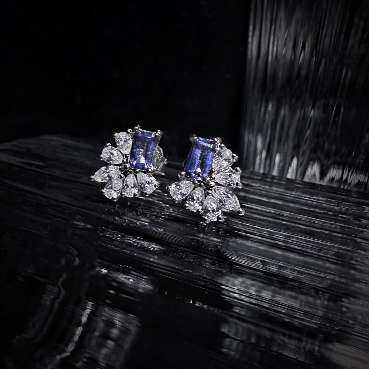 3x5mm Purple Square Tanzanite Earrings