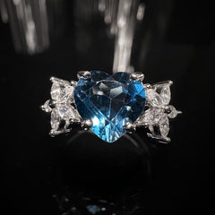 8x8mm Blue Heart Topaz Ring